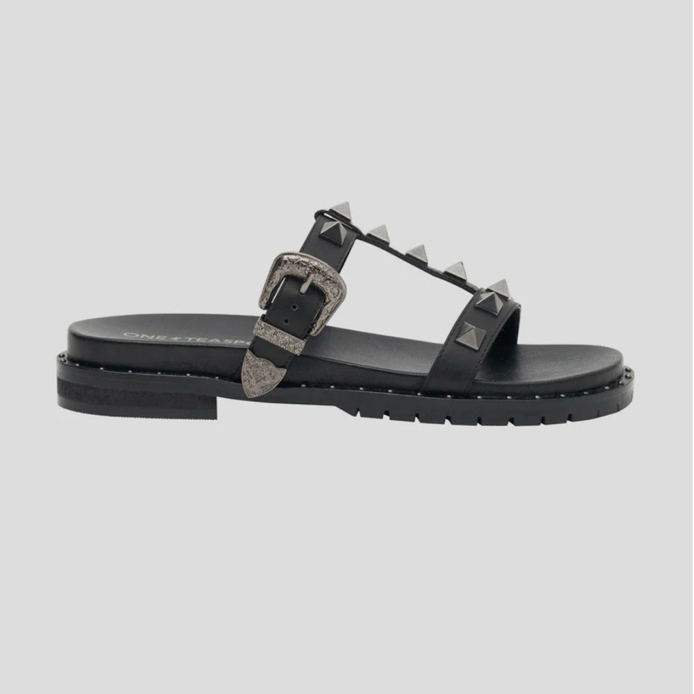 NWT Black Studded Slides Size 10 ONE TEASPOON Elise Leather Sandals EURO Size 40